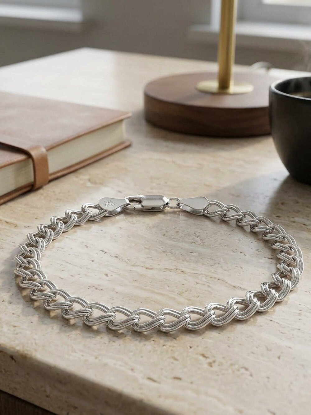 Double Curb Bracelet 925 Sterling Silver Chain Link Gift